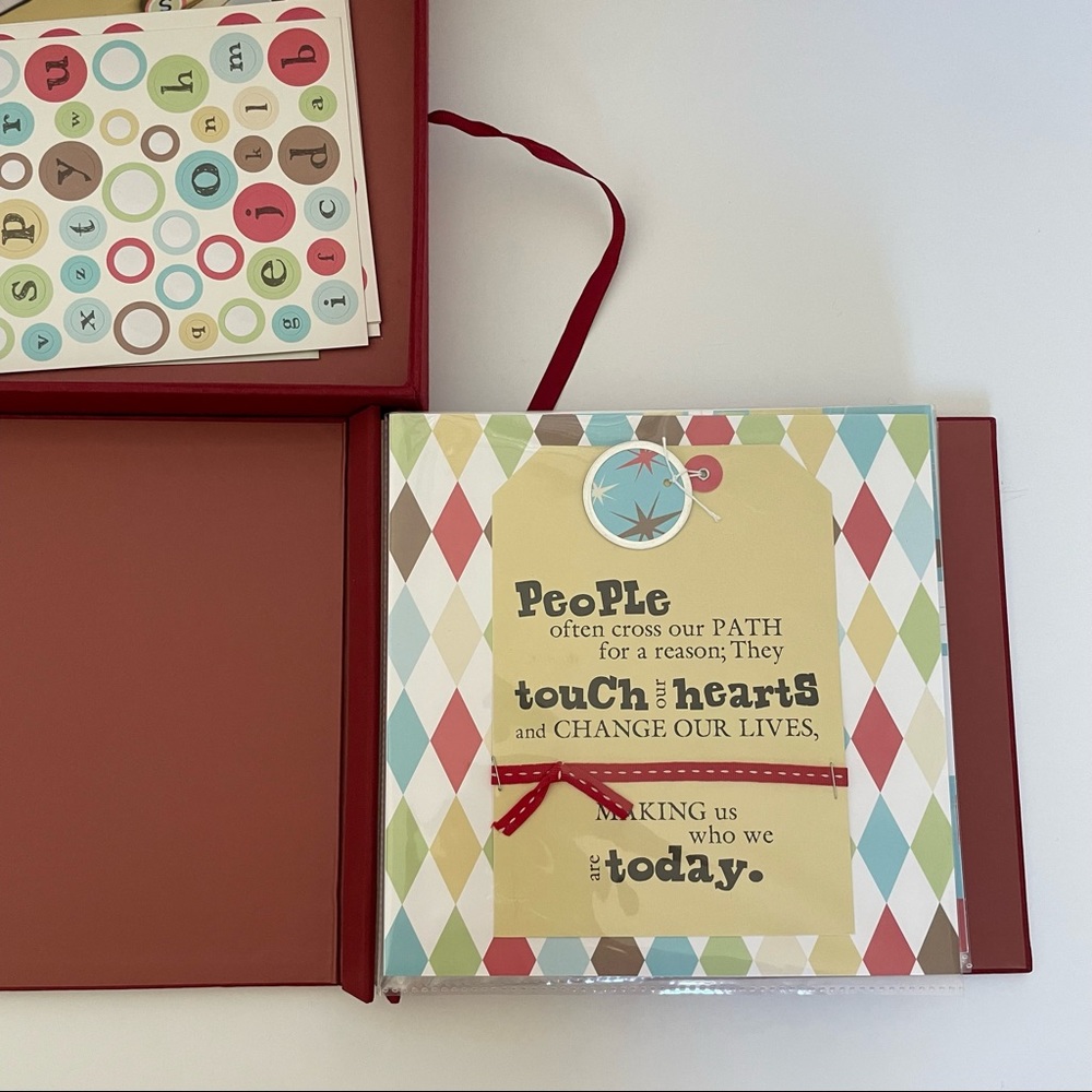 Red premade scrapbook in a keepsake box